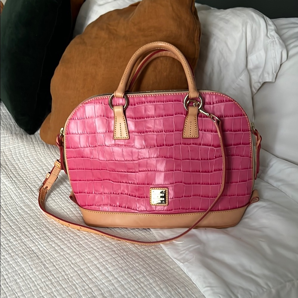 Dooney & Bourke Pink and Tan Croc Embossed Satchel